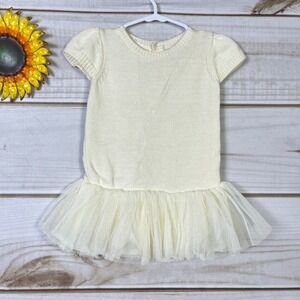 Baby Gap Cream Knit Tulle Dress Baby Toddler Girls Short Sleeve Ruffle 3-6m